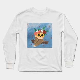 Cute Chic Sloth with flower crown and sunglasses by Jilooo Long Sleeve T-Shirt